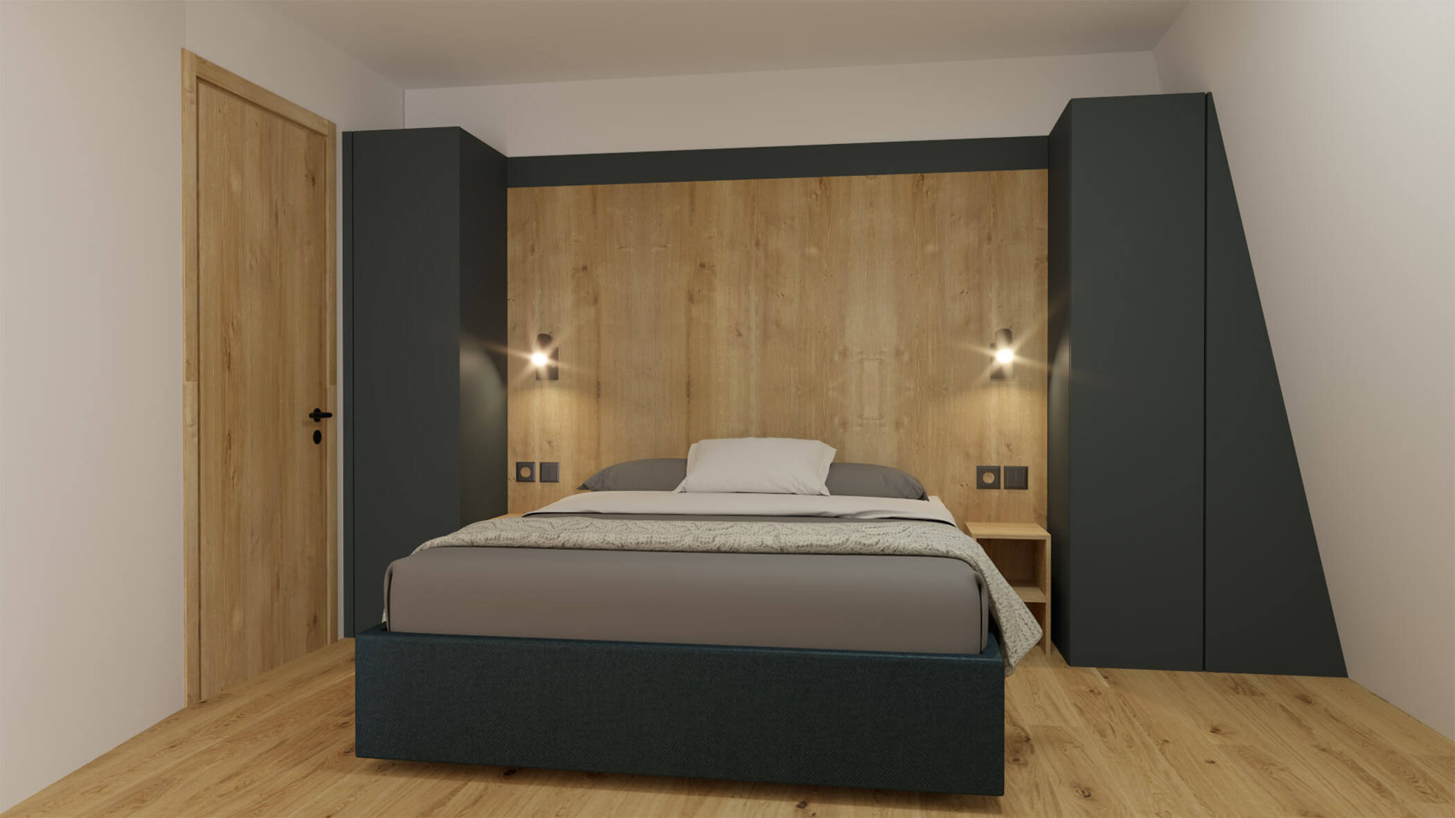 Schlafzimmer im Apartment 7 mit eine Doppelbett in der Mitte des Raumes - sil132 apartments