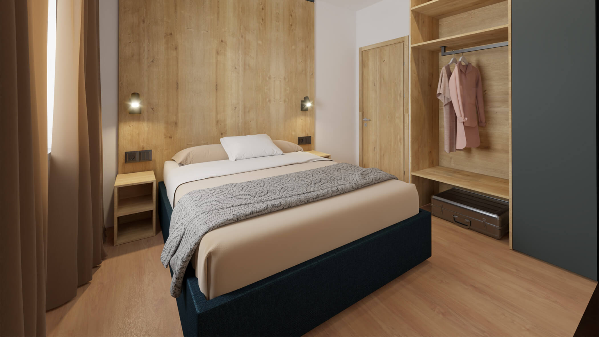 Schlafzimmer mit Doppelbett und Kleiderschrank - sil132 apartments